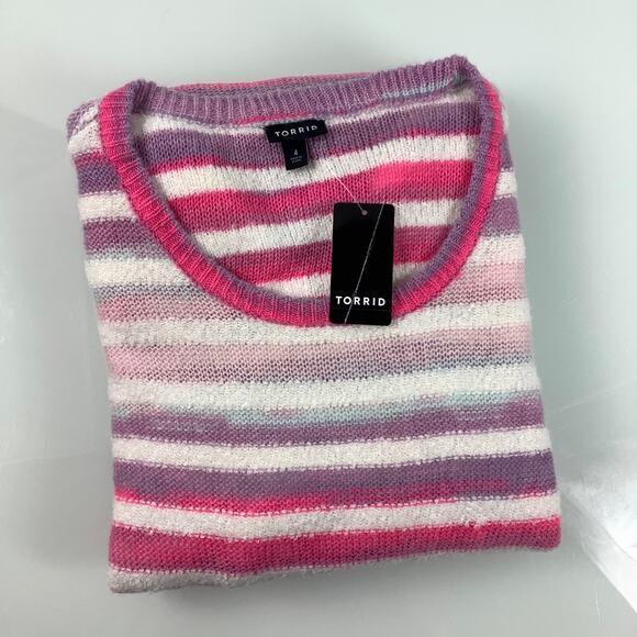 Torrid 4 Stripes Crew neckline pink hues sweater size 4X or 26 NWT - Picture 1 of 9